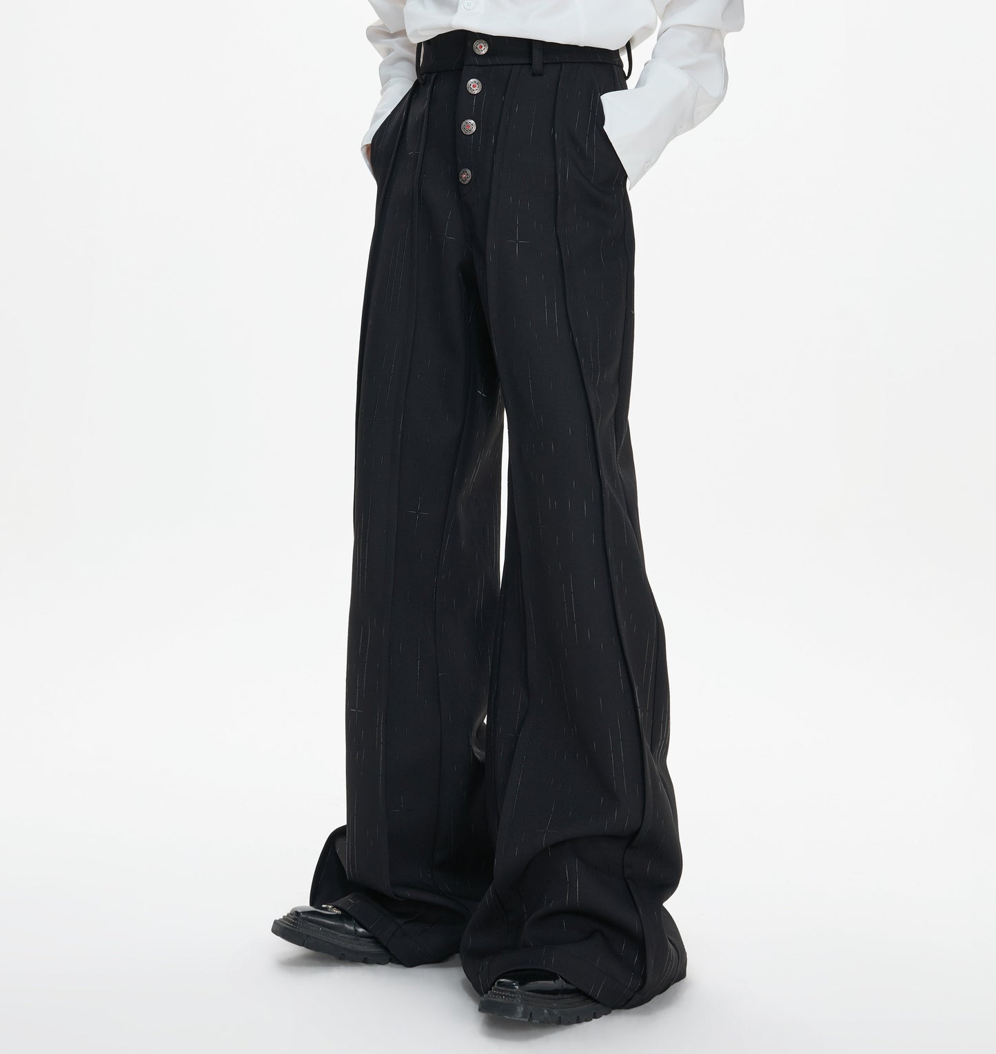 Waist-Cinched Shoulder-Pad Double-Breasted Tailored Jacket & Pleats Trousers Setup WN23310