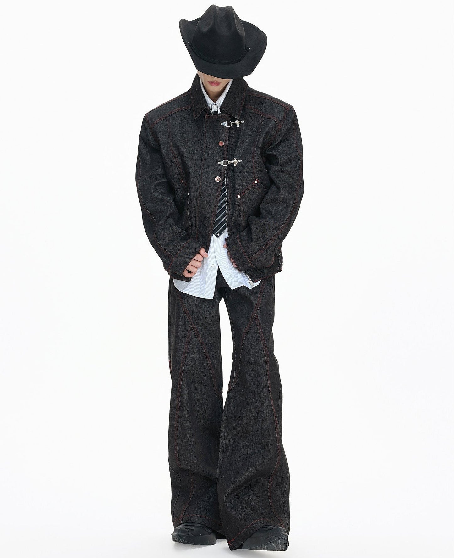 Red Edge Selvedge Metal Buckle Denim Jacket & Denim Jeans Setup WN23311