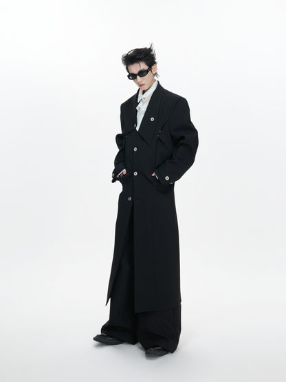 Waist-Cinched Slit Notch-Lapel Coat WN23312