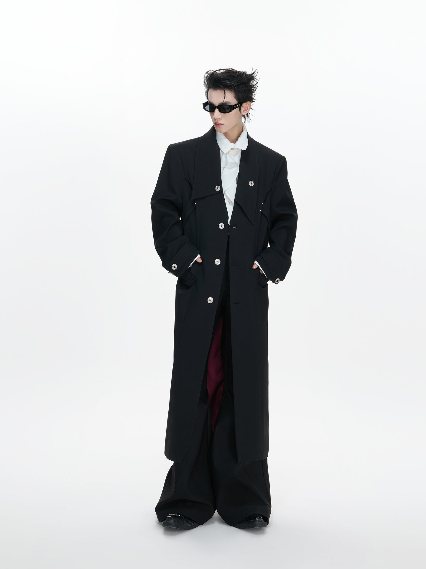 Waist-Cinched Slit Notch-Lapel Coat WN23312