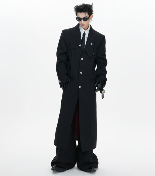 Waist-Cinched Slit Notch-Lapel Coat WN23312