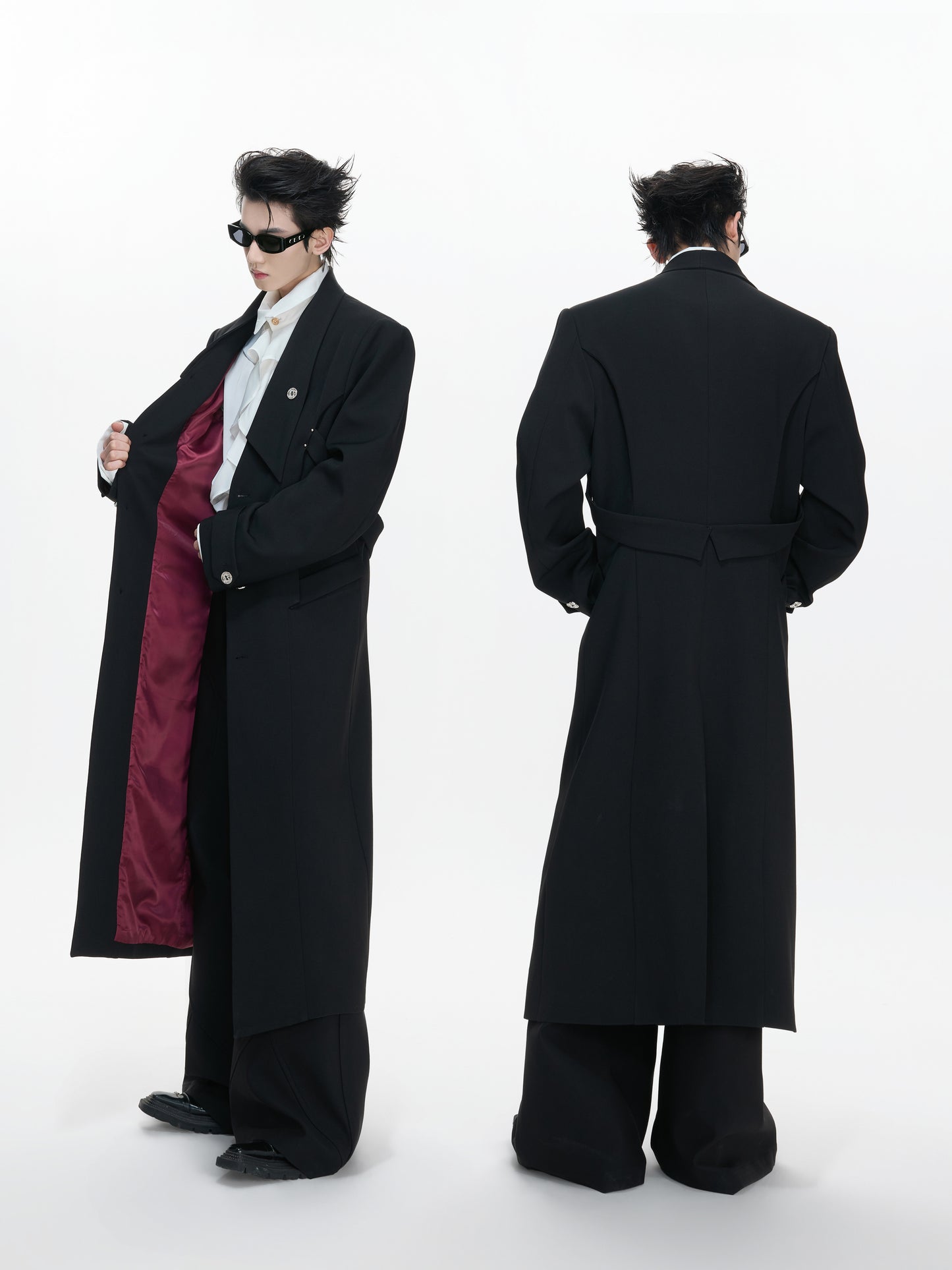 Waist-Cinched Slit Notch-Lapel Coat WN23312