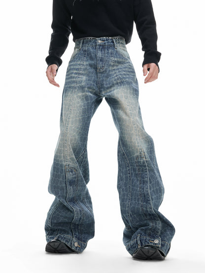 Cracked Texture Washed Slit Straight Denim Jeans WN23314