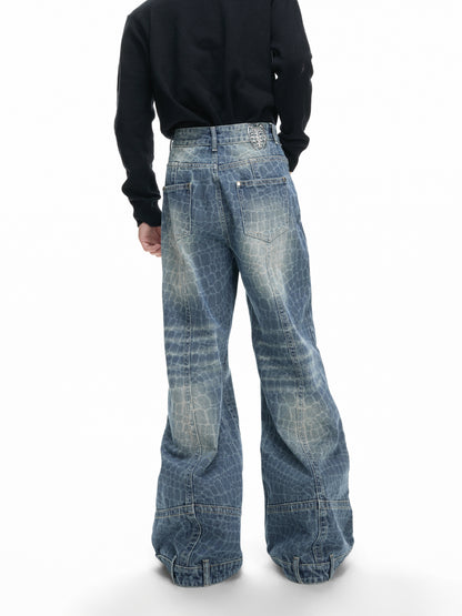 Cracked Texture Washed Slit Straight Denim Jeans WN23314