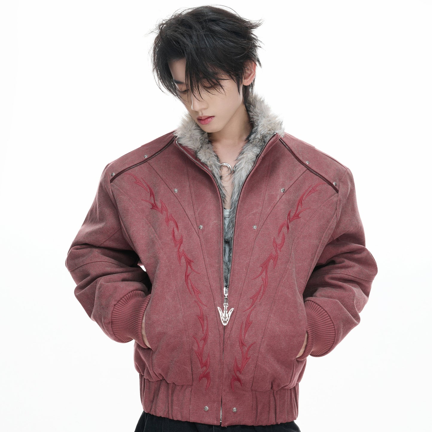 Heavyweight Washed Canvas Fleece Lining Short Jacket WN23321