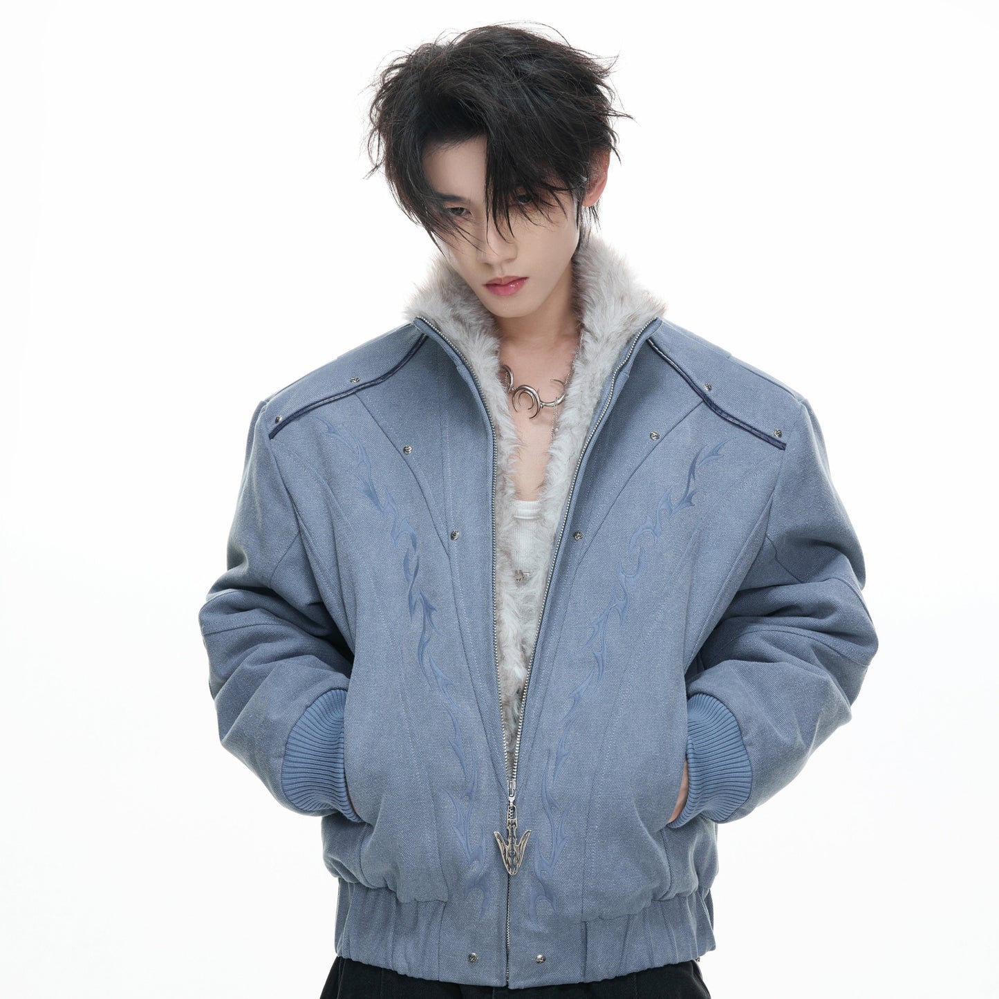 Heavyweight Washed Canvas Fleece Lining Short Jacket WN23321