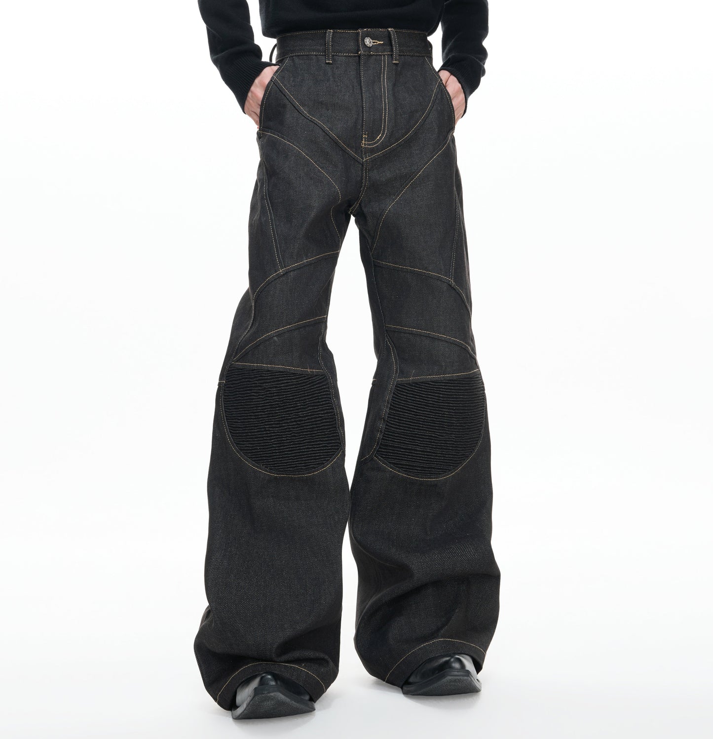 14.5oz Selvedge Knee Pleats Deconstructed Flare Denim Jeans WN23322