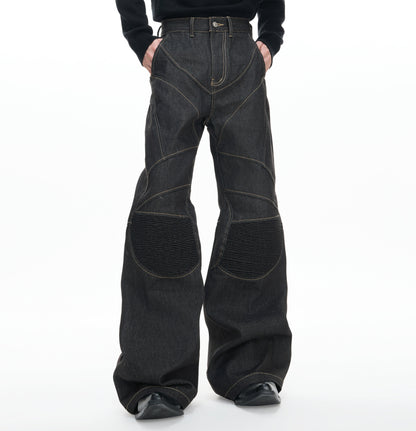 14.5oz Selvedge Knee Pleats Deconstructed Flare Denim Jeans WN23322