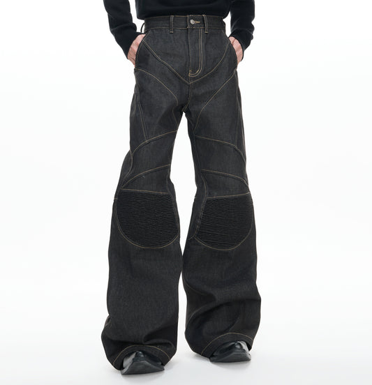 14.5oz Selvedge Knee Pleats Deconstructed Flare Denim Jeans WN23322