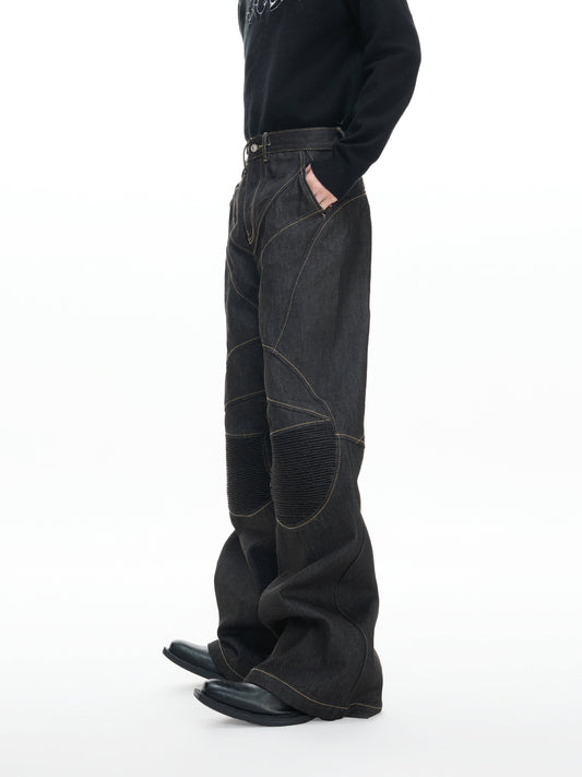 14.5oz Selvedge Knee Pleats Deconstructed Flare Denim Jeans WN23322