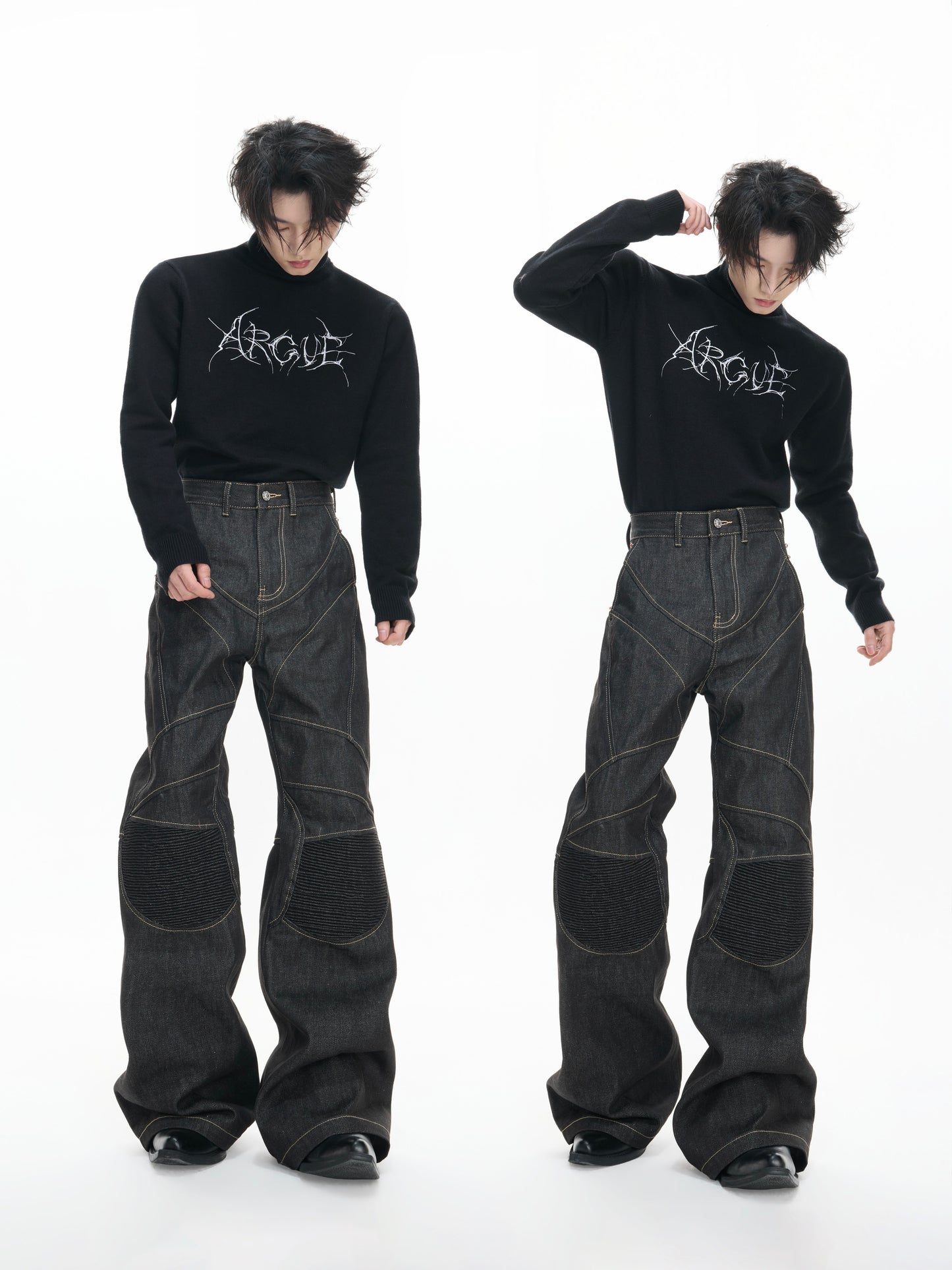 14.5oz Selvedge Knee Pleats Deconstructed Flare Denim Jeans WN23322