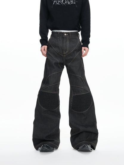 14.5oz Selvedge Knee Pleats Deconstructed Flare Denim Jeans WN23322