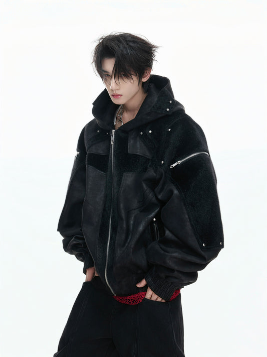Matte Wax Coating Deconstructed Hooded Jacket WN23325
