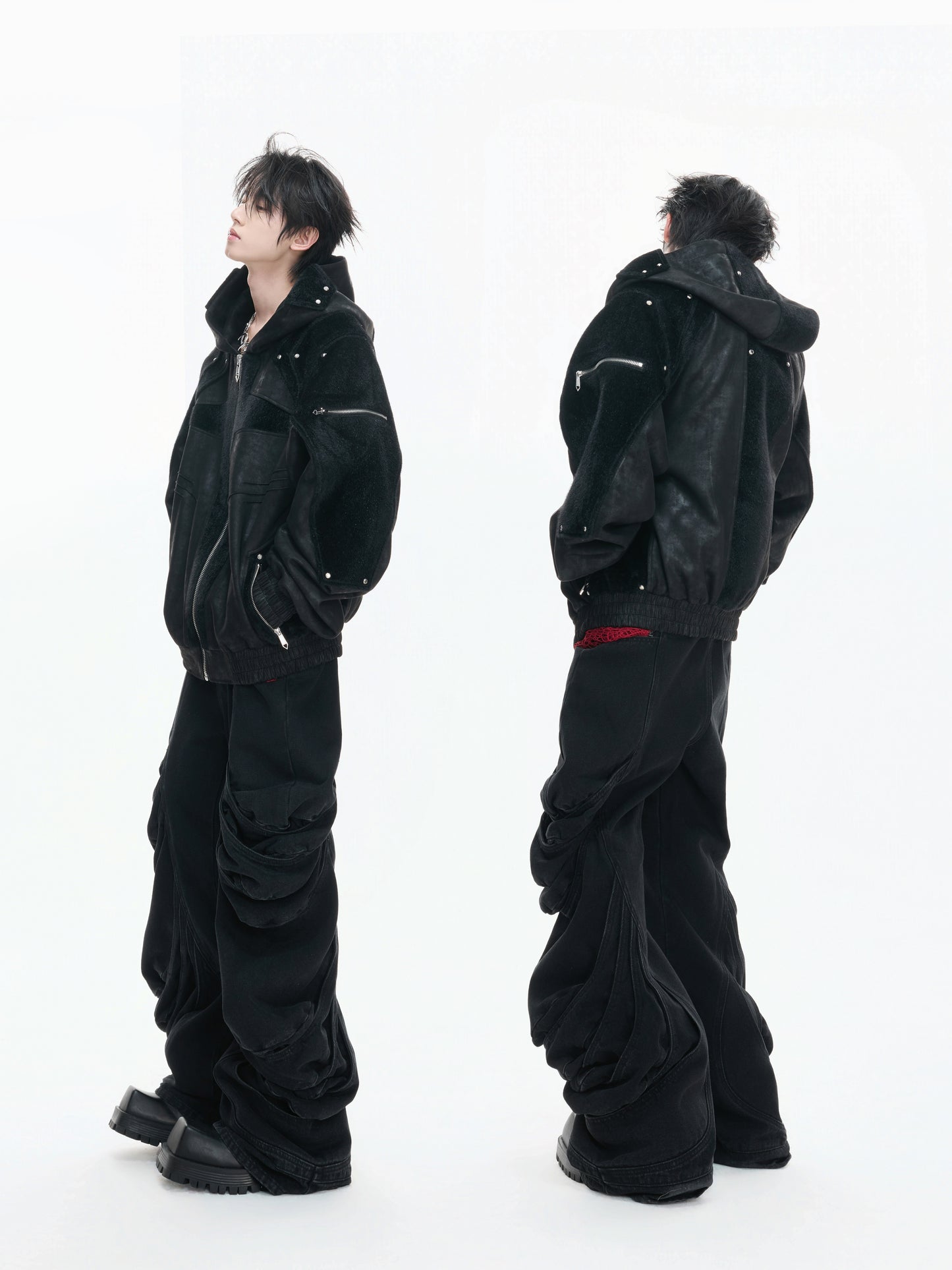 Matte Wax Coating Deconstructed Hooded Jacket WN23325