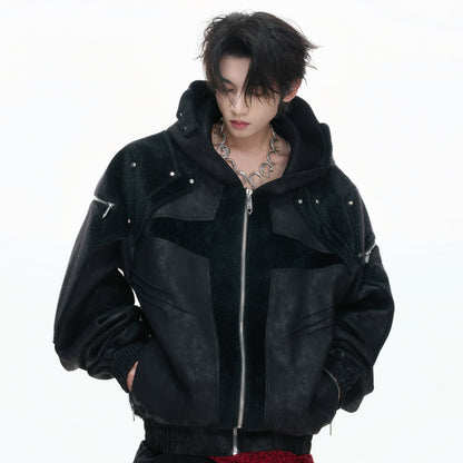 Matte Wax Coating Deconstructed Hooded Jacket WN23325