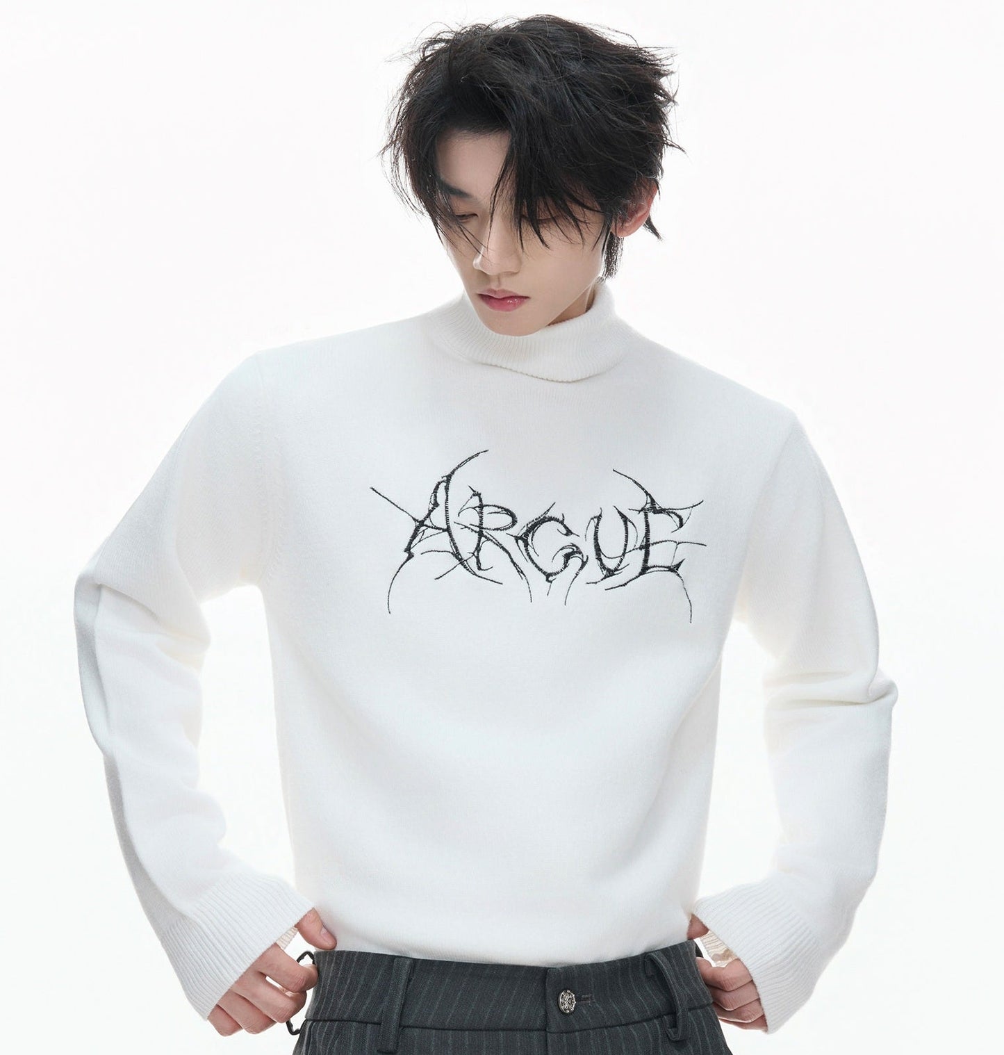 Modal Wool Semi-High-Neck Knit Sweater WN23326