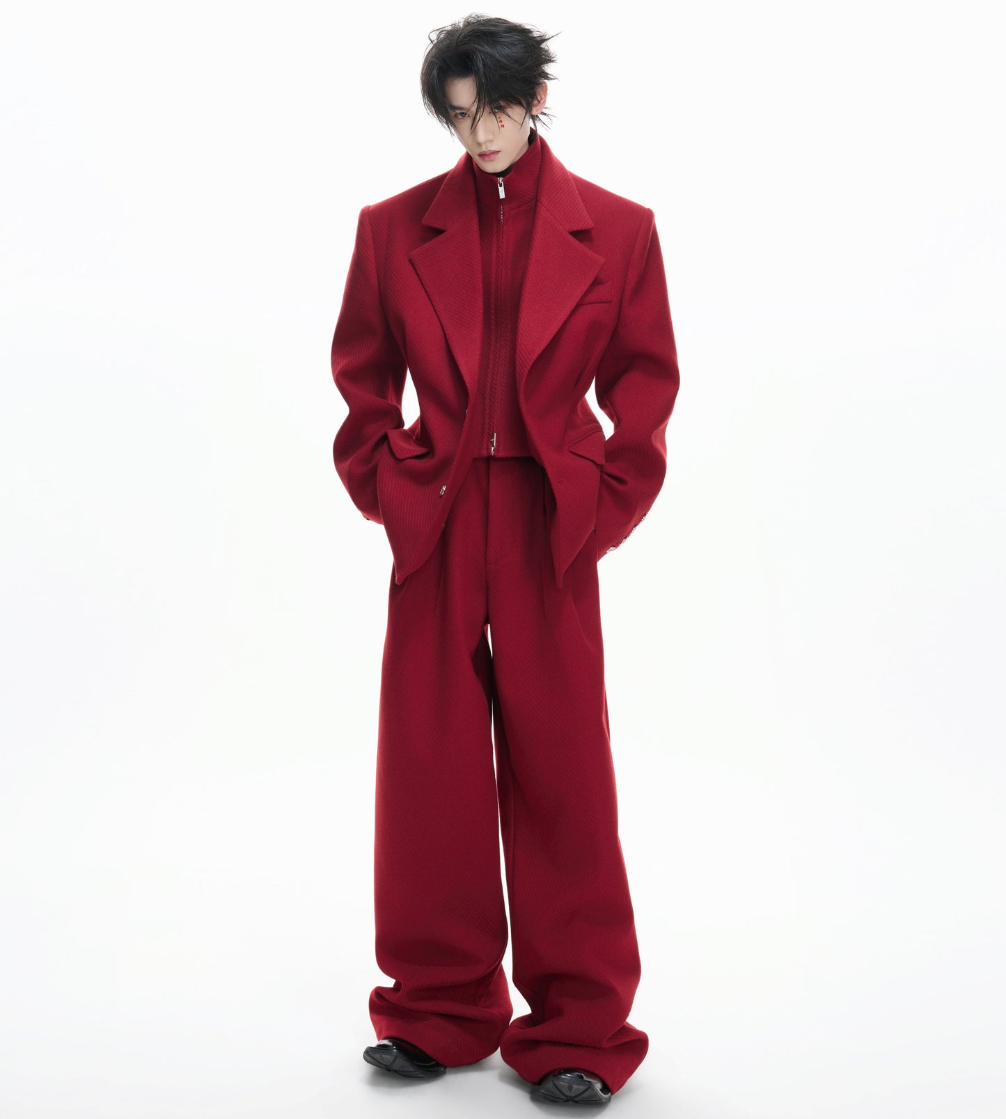 Layered Tailored Jacket & Drape Wide Leg Pants Setup WN23328