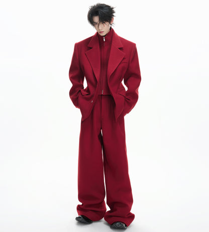 Layered Tailored Jacket & Drape Wide Leg Pants Setup WN23328