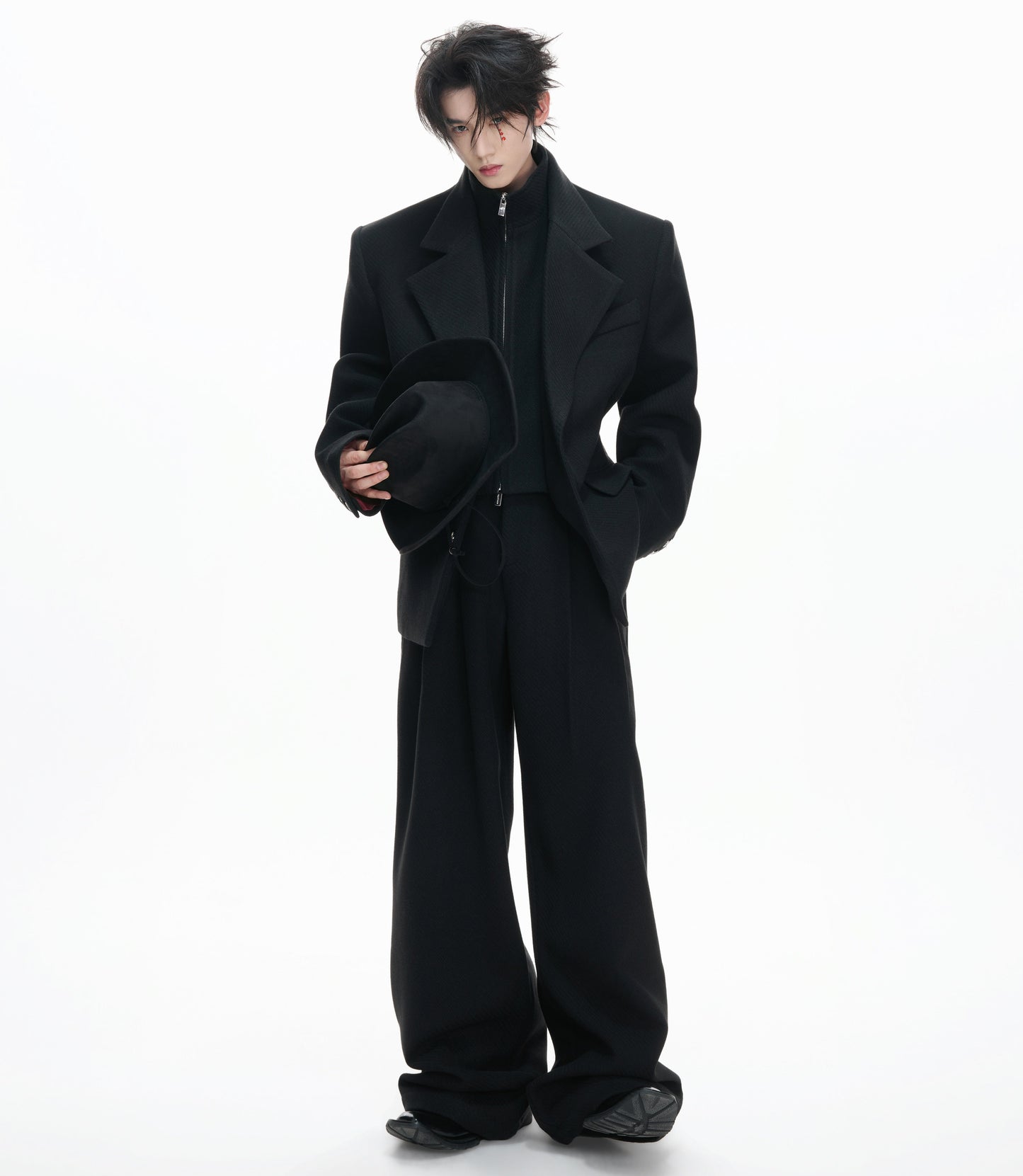 Layered Tailored Jacket & Drape Wide Leg Pants Setup WN23328