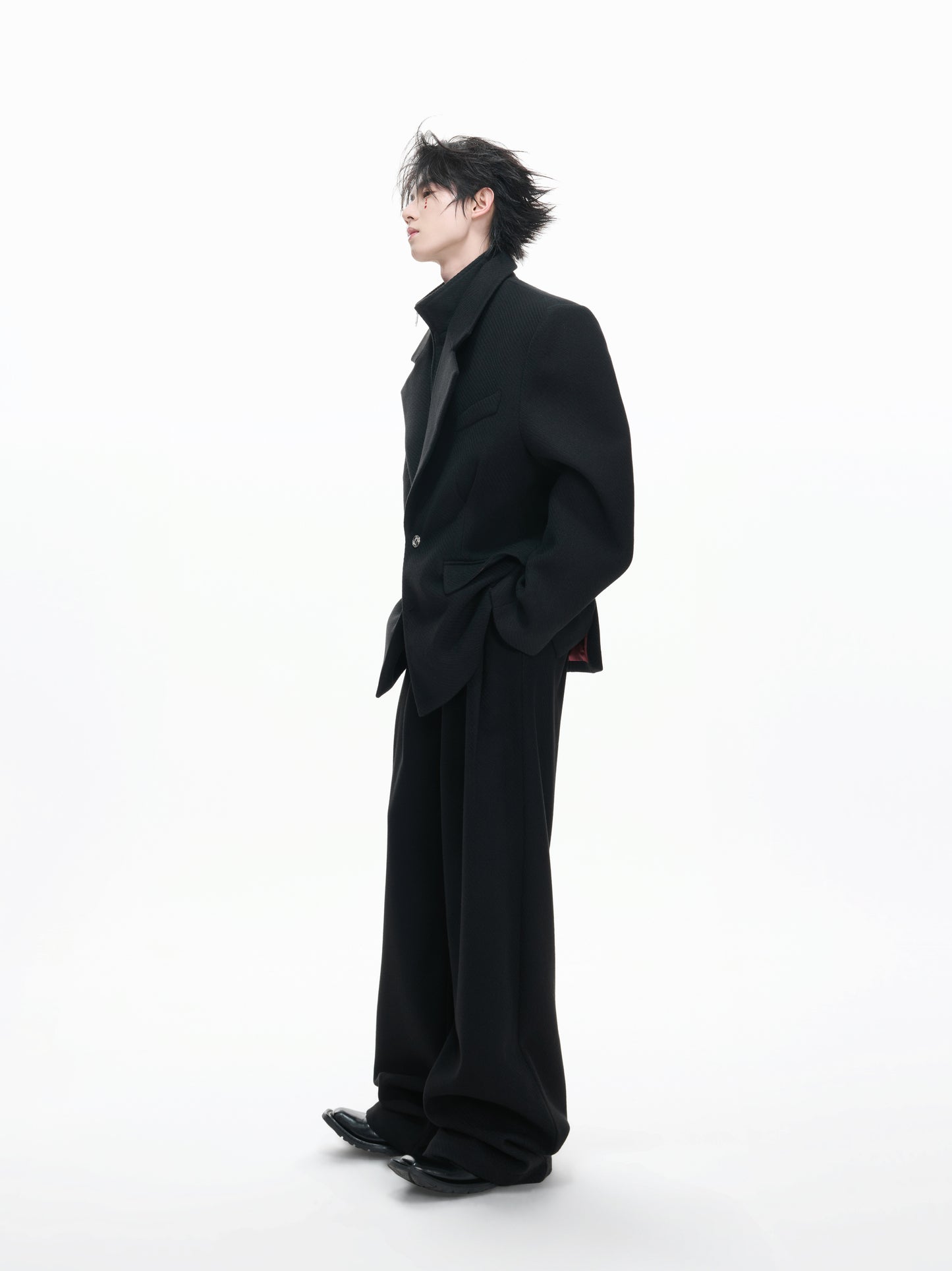 Layered Tailored Jacket & Drape Wide Leg Pants Setup WN23328