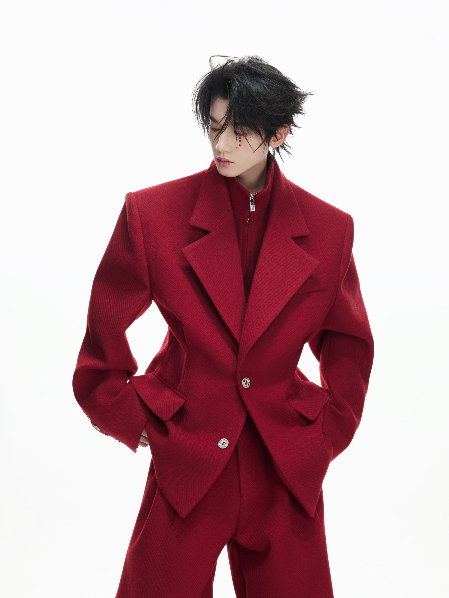 Layered Tailored Jacket & Drape Wide Leg Pants Setup WN23328