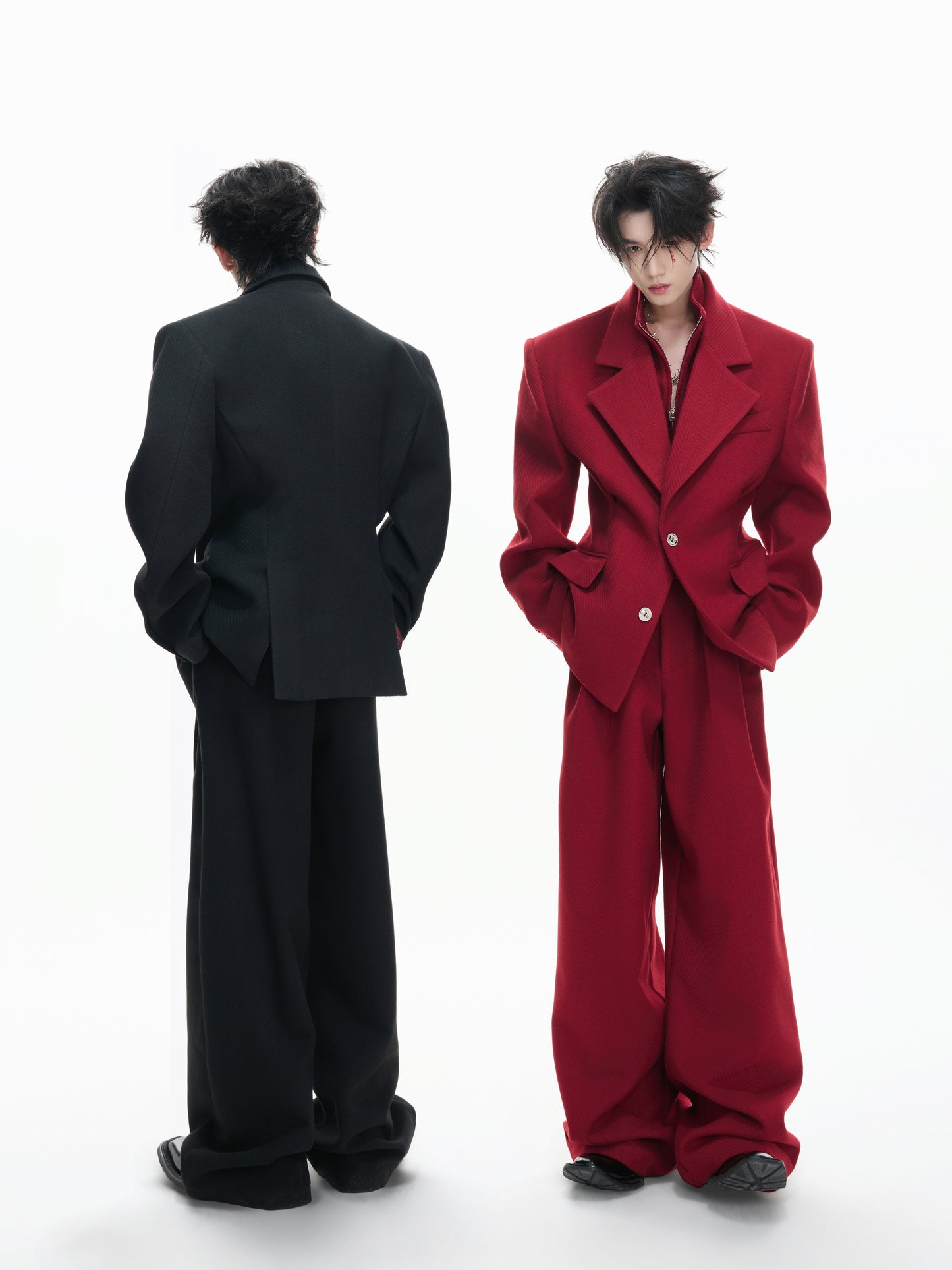 Layered Tailored Jacket & Drape Wide Leg Pants Setup WN23328