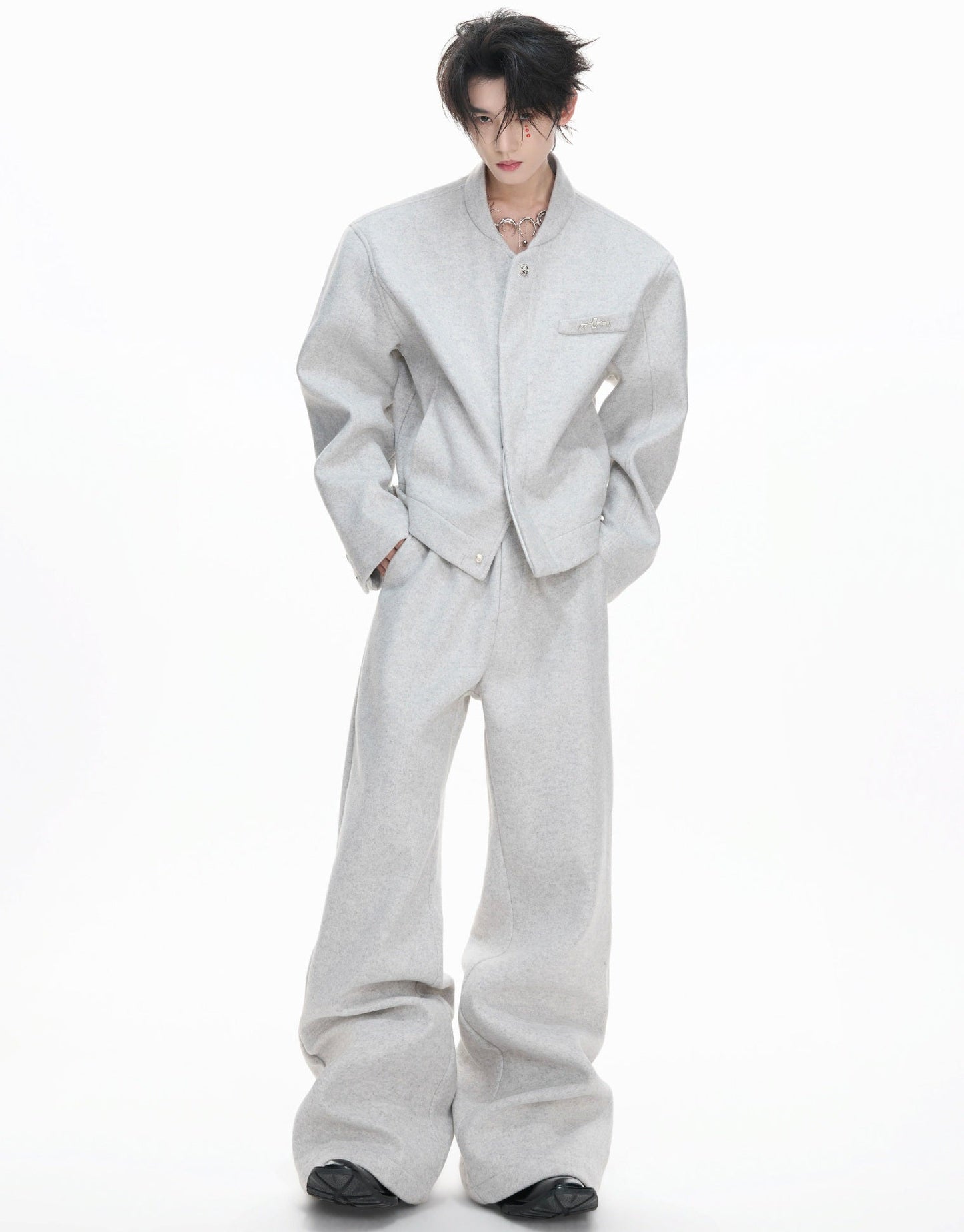 Thin Short Jacket & Curved Wide Pants Setup WN23329