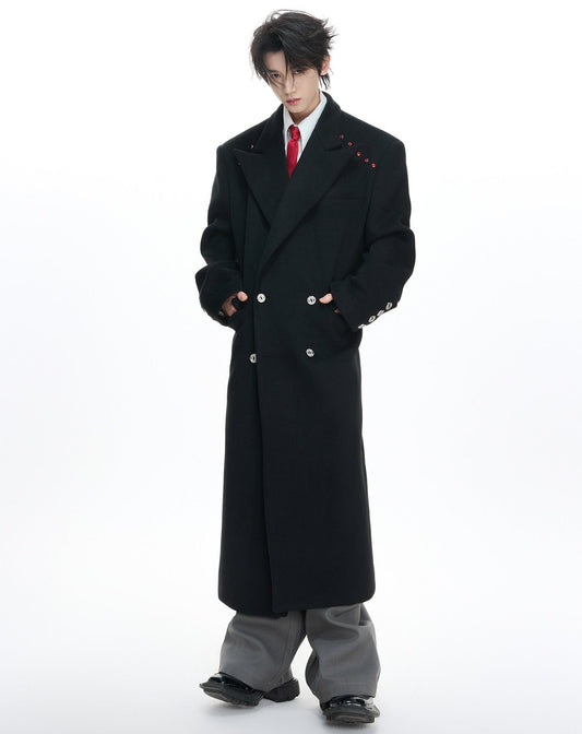 Heavyweight Double-Breasted Waist-Cinched Slit Coat WN23330