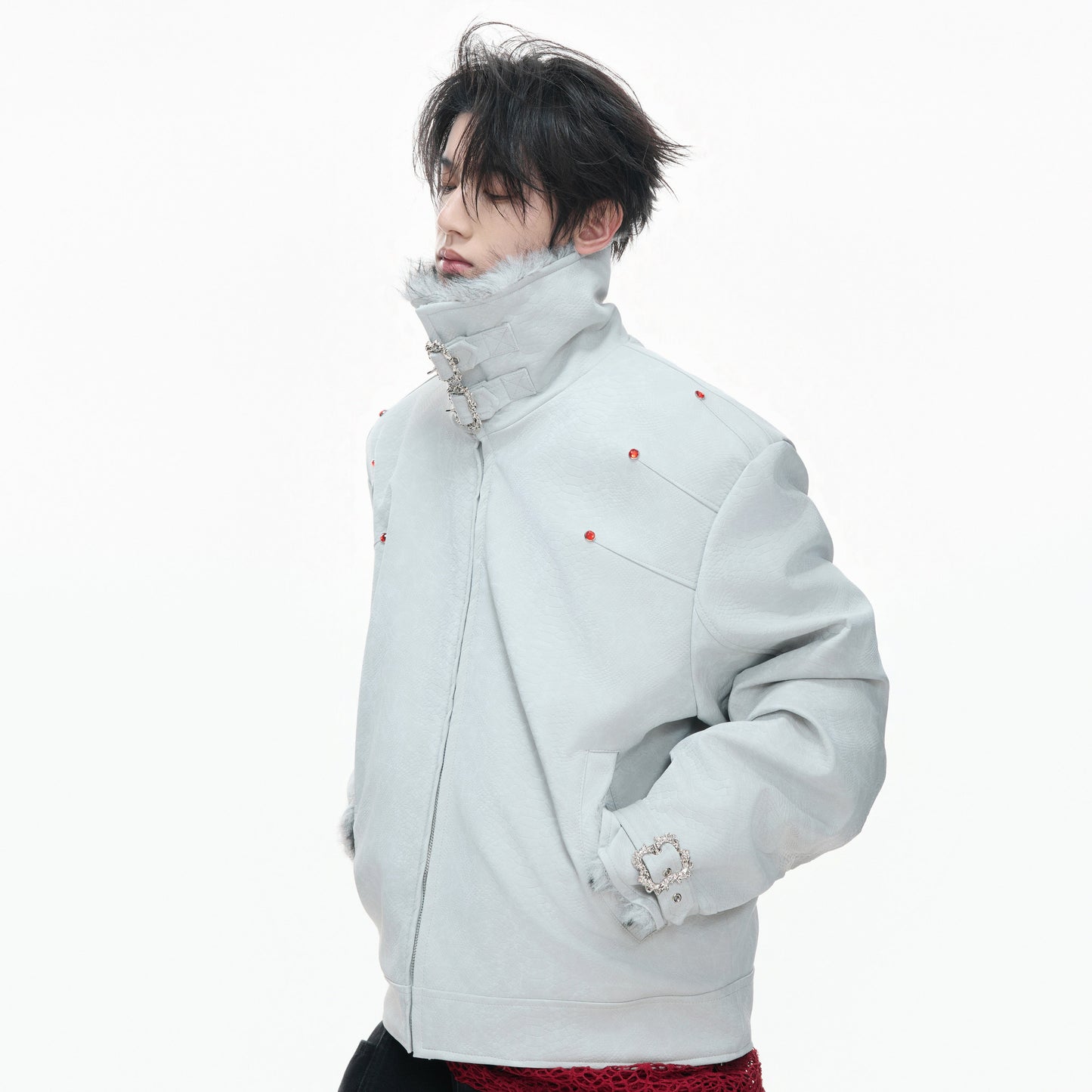 Original Snake Texture Padded Thick PU Leather Jacket WN23331