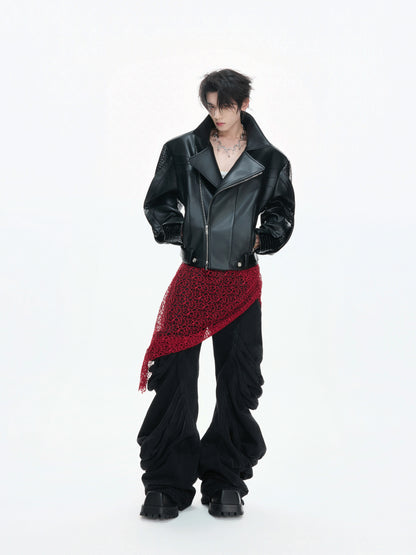 Crocodile Texture Irregular Zipper Short PU Leather Jacket WN23332