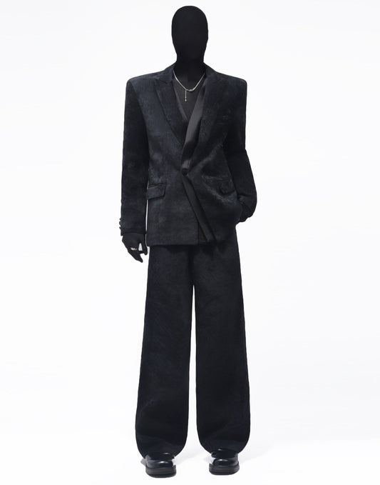 Suede Texture Tailored Jacket & Wide Leg Trousers Setup WN23711