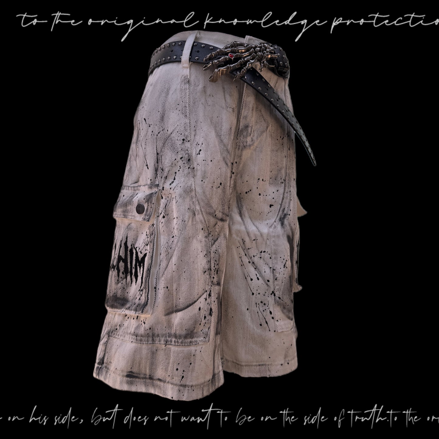 Paint Pocket Denim Cargo Denim Half Jeans & Skull Belt & Cross Belt & Belt Chain WN23797