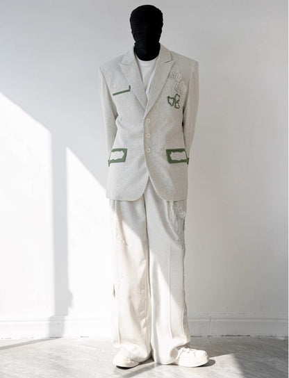 Linen Blend 3D Flower Tailored Jacket & Trousers Setup WN23838