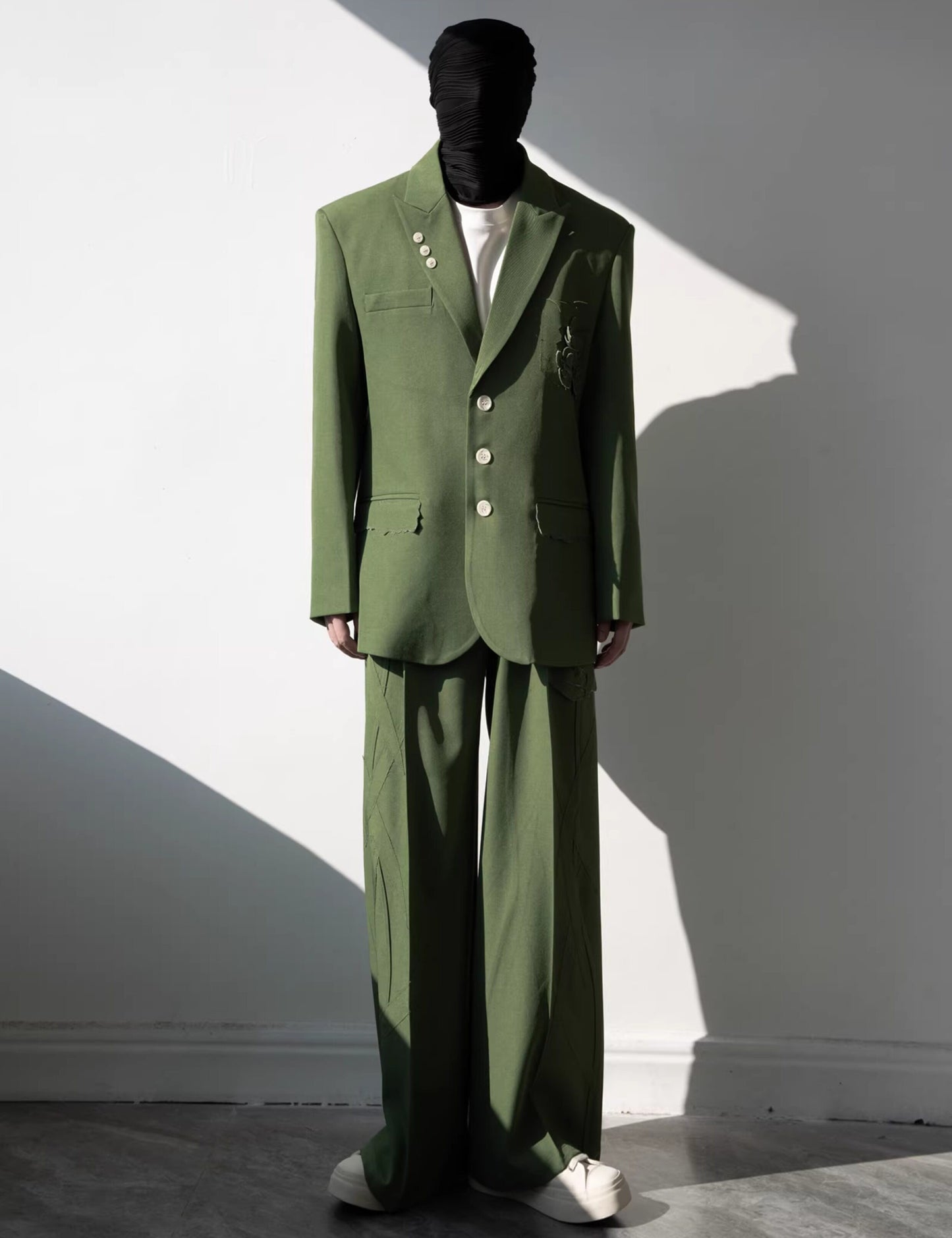 Flower Design Asymmetric Pocket Tailored Jacket & Trousers Setup WN23840