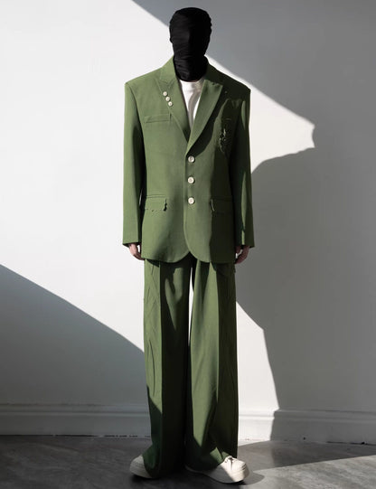 Flower Design Asymmetric Pocket Tailored Jacket & Trousers Setup WN23840