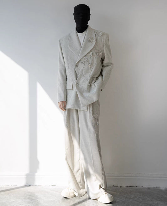 3D Flower Design Oversize Tailored Jacket & Trousers Setup WN23841