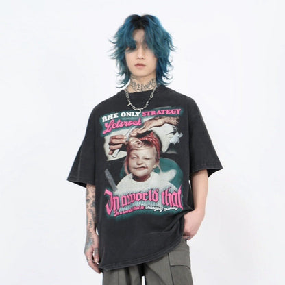 Washed Graphic Print Oversize Short Sleeve T-Shirt WN24408