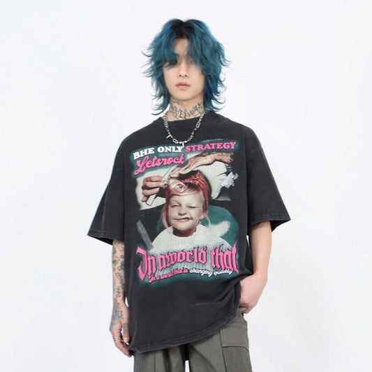Washed Graphic Print Oversize Short Sleeve T-Shirt WN24408