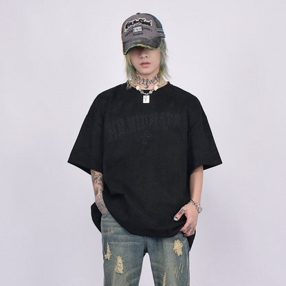 Suede Embroidery Oversize Short Sleeve T-Shirt WN24409