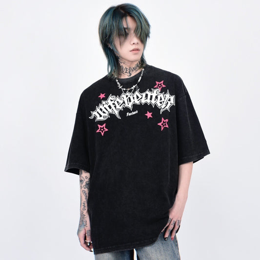 Oversize Washed Graphic Print Short Sleeve T-Shirt WN24454