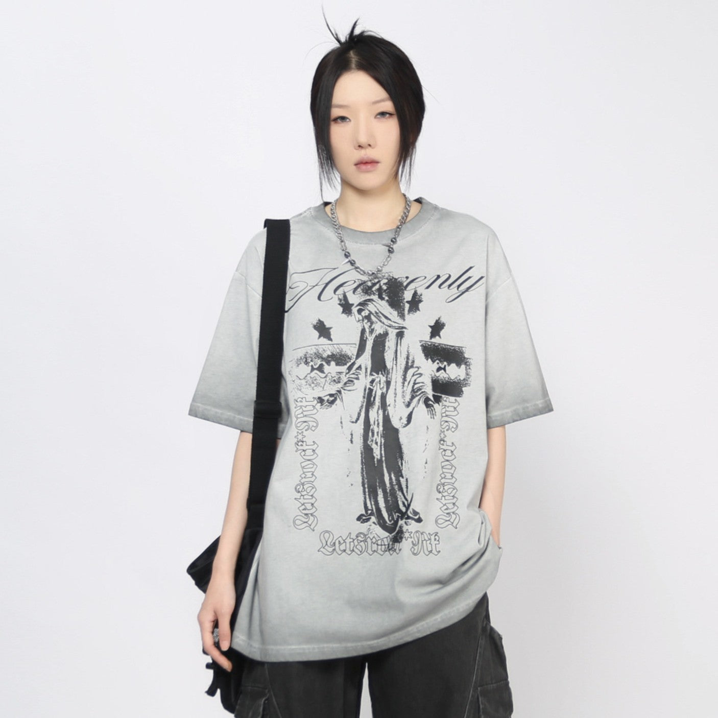 Cross Print Damage Short Sleeve T-Shirt WN24462