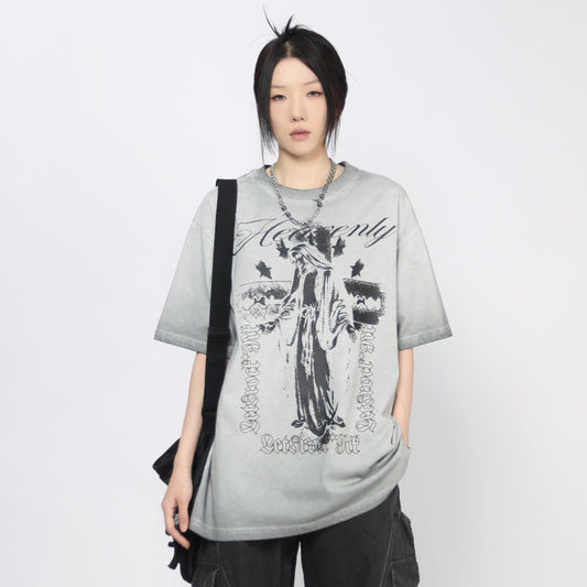 Cross Print Damage Short Sleeve T-Shirt WN24462