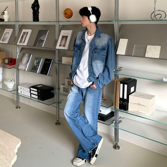 Washed Denim Jacket & Wide Leg Denim Jeans Setup WN24885