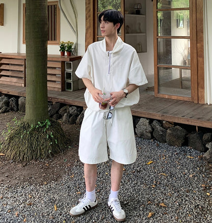 Half Zip Short Sleeve T-Shirt & Half Pants Setup WN24901