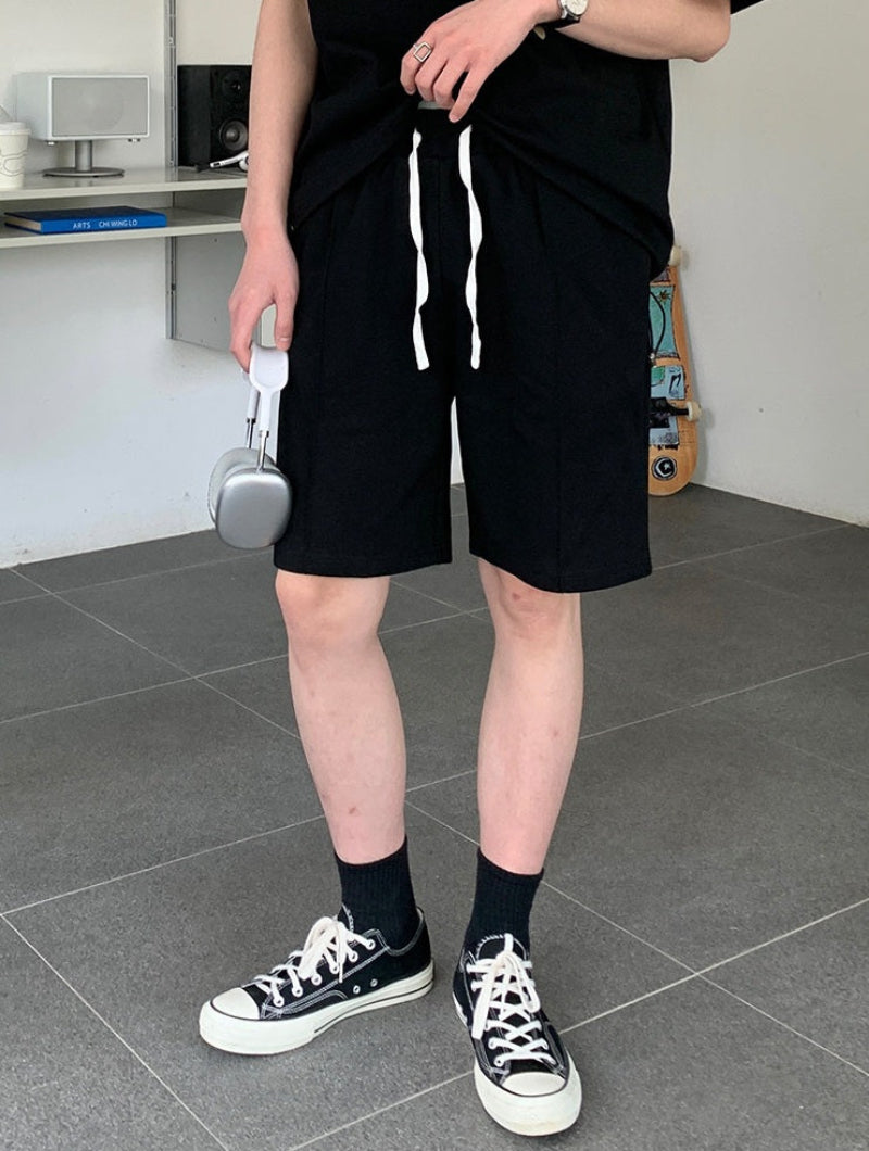 Half Zip Open Collar Short Sleeve T-Shirt & Half Pants Setup WN24906