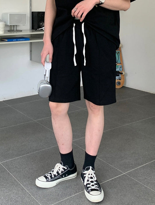 Half Zip Open Collar Short Sleeve T-Shirt & Half Pants Setup WN24906