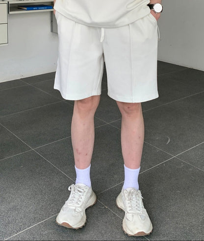 Half Zip Open Collar Short Sleeve T-Shirt & Half Pants Setup WN24906