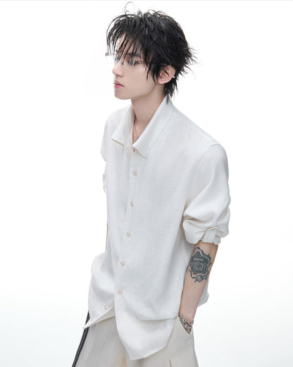 Textured Linen Breathable Oversize Long Sleeve Shirt WN27016