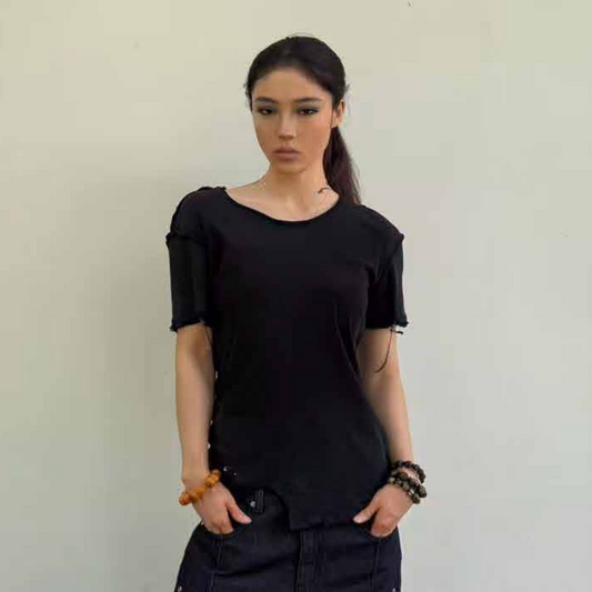 Wrinkle Wash Graphic Damage Short Sleeve T-Shirt WN27049