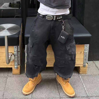 3D Pocket Abrasion YKK Zipper Cargo Denim Jeans WN27058